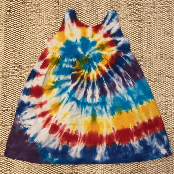 Vintage Tie Dye Rainbow Swirl Dress Girls Size 4 Empire Waist Jumper - Picture 3 of 3